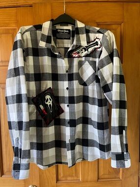 Ghost Face Black & White Plaid Button-Down Shirt